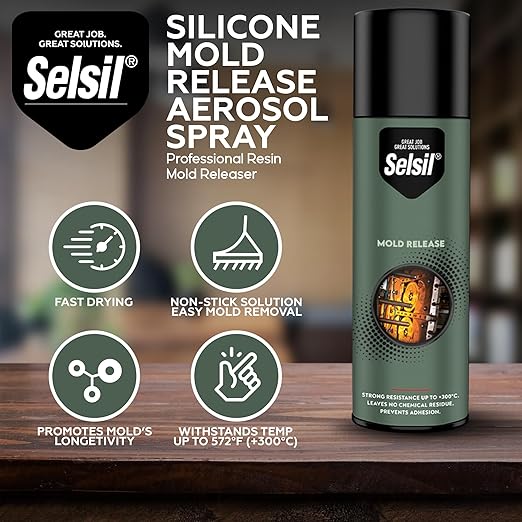 SELSIL Silicone Mold Release Aerosol Spray (4 x 13.5 fl oz) Professional Resin Mold Releaser, Non-Stick, Fast-Drying & Easy Mold Removal, (Pack of 4)