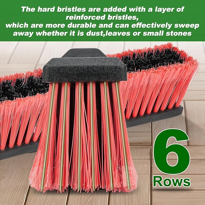 18 Inches Push Broom Outdoor- Heavy Duty Commercial Broom with 64.5" Long Handle and Stiff Bristles for Patio Garage Deck Concrete Wood Stone Tile Driveway Yard Warehouse Shop Floor Cleaning
