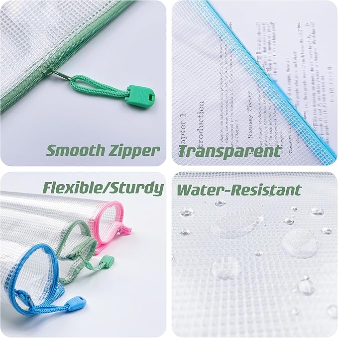 Oaimyy-16 PCS-8 x 10 inches-Mesh Zipper Pouch, Plastic Zip File Folders Puzzle Bags for Organizing,for Office Supplies,Travel,Home Storage-Multicolor