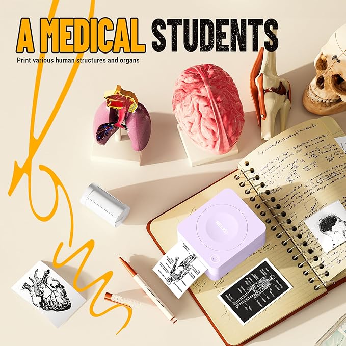 Nelko Sticker Printer, PM230 Print Pod Mini Bluetooth Portabel Sticker Maker with 3 Rolls Paper, Print Pods Mini Printer with Multiple Templates for Phone & Tablet，for School Office Home, Purple