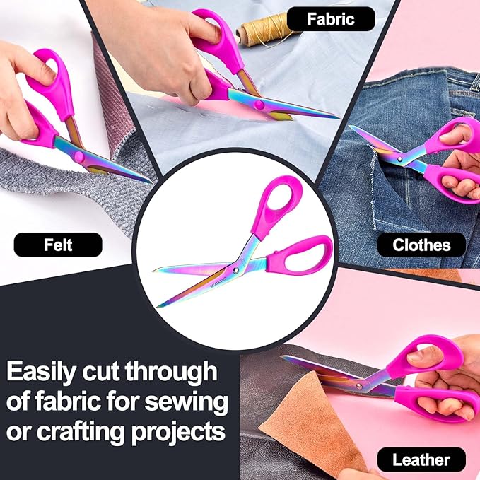 8.5‘’ Bent Fabric Scissors All Purpose Sharp Heavy Duty, Bent Shears for Sewing Crafting Cutting Clothes, Felt, Leather, Paper Supplies, Purple Handle and Titanium Coating Blades, 2-Pack