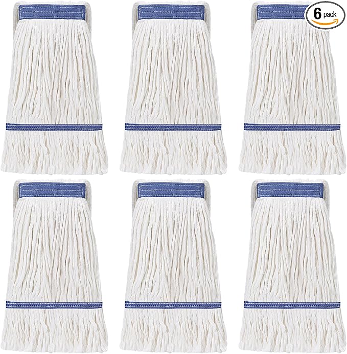 Eccliy 6 Pack Heavy Loop End Cotton String Mop Head Heavy Duty Mop Head Commercial Refills Replacement Bulk for Home Industrial Commercial Floor Cleaning (White,Blue)