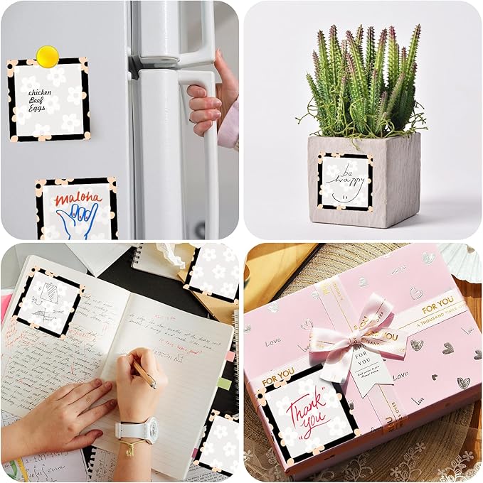 Sticky Notes, 2 Pads, 3x3 inches, Cute Colorful Fun Self-Stick Note Pads, Easy Post, Strong Adhesive Notepad Black Flower Pattern