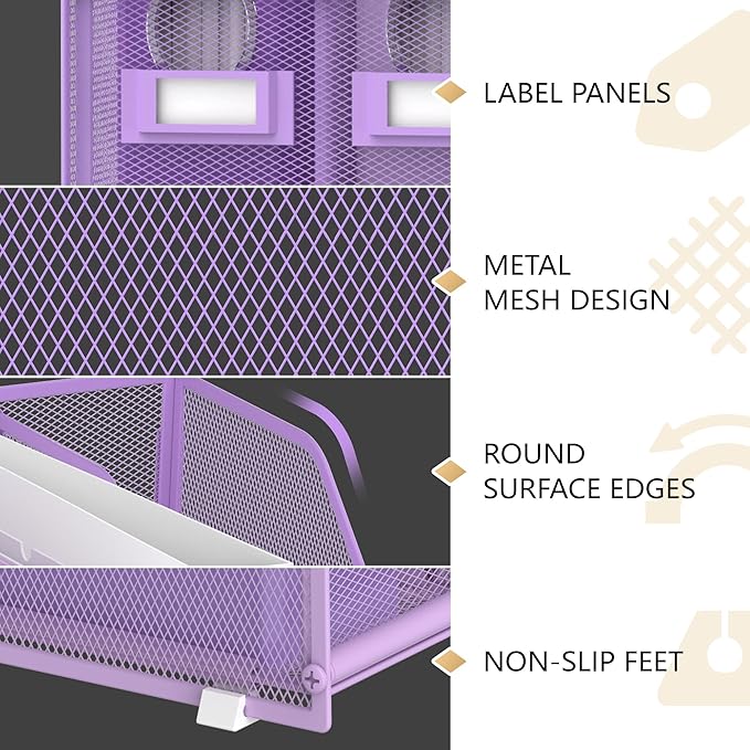 DALTACK Desk Organizers Metal Magazine File Holder with 5 Vertical Compartments Folder Storage Binder Organizer for Office Home School Organization, Purple Plus