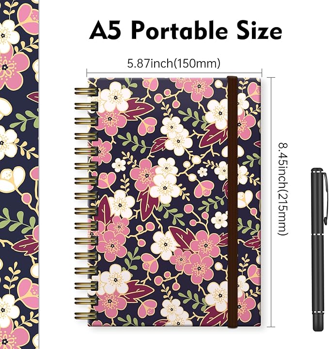 Spiral Journal Notebook,Strong TwinWire Binding with Premium Paper for Girl Women,Cool Funny 120 Pages,100gsm A5 College Ruled NotebookJournal,Perfect for Gifts Nurse Teacher Women(Cute Flower Sakura)