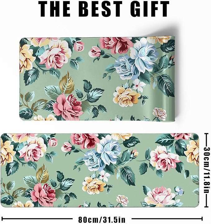 XL Mouse Pad Gaming Kawaii Cute Retro Rose Floral Extra Large Mousepad (31.5x11.8 in), Desk Mat Pad Home Office Decor Mouse Pad Stitched Edges Smooth Surface Non-Slip Bottom Mat