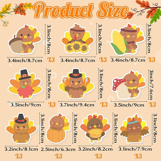 CJiangpo 30Pcs Turkey Sticky Notes - Cute Fall Turkey Sticky Note Pads, 600 Sheets Self Stick Notepad Memo Pads Funny Page Marker Classroom Rewards Back to School Thanksgiving Party Gift for Kids