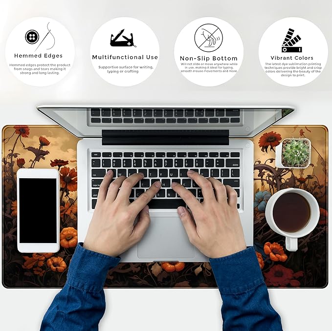 Anime Crow Kawaii Desk Mat Cute Retro Floral Mouse Pad Gaming Desk Pad XXL Large Desk Matt for Desktop Computer Mousepad, Laptop Keyboard Mouse Mat Office Decor Accessories for Women, 31.5x15.75 in