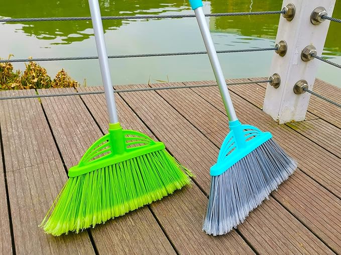 Xifando Three-Section Telescopic Aluminum Alloy Rod Long-Handled Broom for Housekeeping Garden Camping Outdoor&Indoor, 2 PCS Light Blue