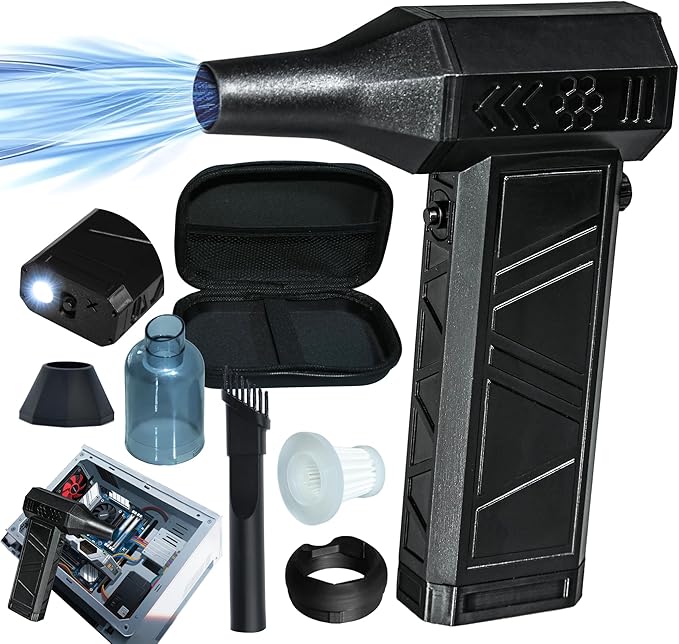 METACHOICE 140000 RPM Compressed Air Duster and Vacuum 2-in-1, Electric Duster with LED Light, Stepless Speed, 8000mAh 21700 Battery, Keyboard Cleaner for PC Removal Outdoor Barbecue (Black)