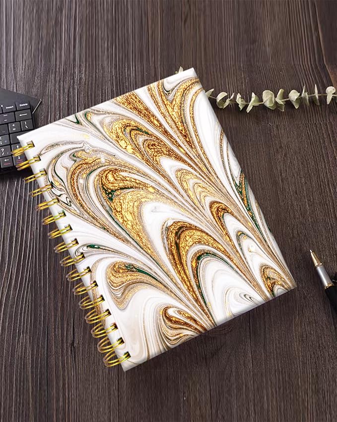 iampanda Spiral Journal Notebook,Cool Strong Twin-Wire Binding with Premium Paper for Girl Women,60 Sheets A5 College Ruled Notebook/Journal,Perfect for School Office Home Gifts,Gold Marble