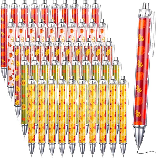 50 Pcs Fall Thanksgiving Pens Autumn Ballpoint Pens Bulk Thanksgiving Gel Pens Ink Pens Pumpkin Retractable Ballpoint Pens Novelty Maple Leaves Writing Pens for Party Office