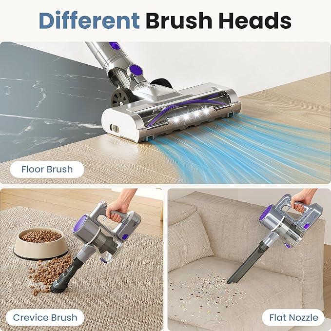 NEWBULIG Cordless Vacuum Cleaner, Lightweight Stick Vacuum for Home with Anti-Tangle and LED Lights, Powerful Rechargeable Wireless Cleaners for Hardwood Floors Carpet Pet Hair