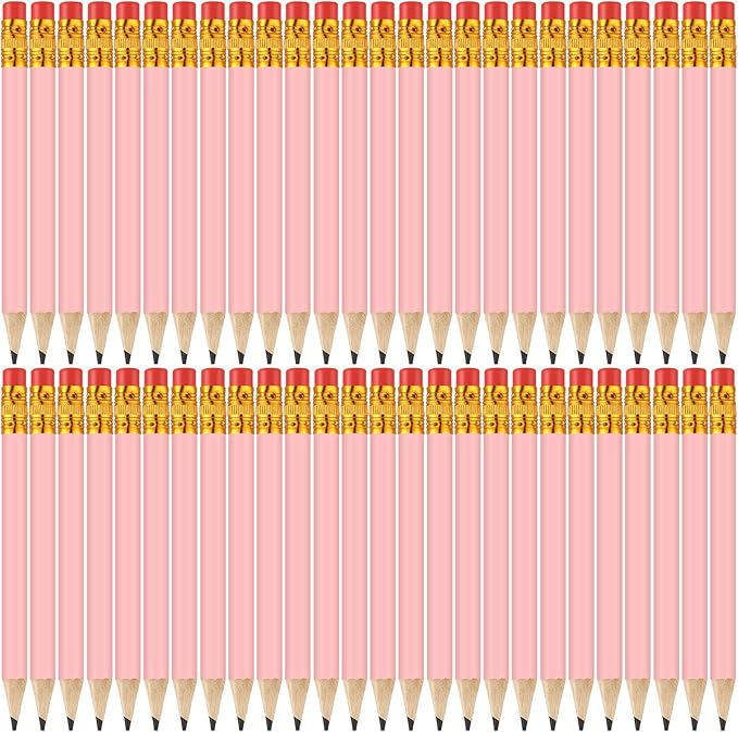 50 Pcs 4 Inch Mini Golf Pencils with Erasers Bulk Pack of Wooden Pencils for Parties Weddings School and Offices (Pink)