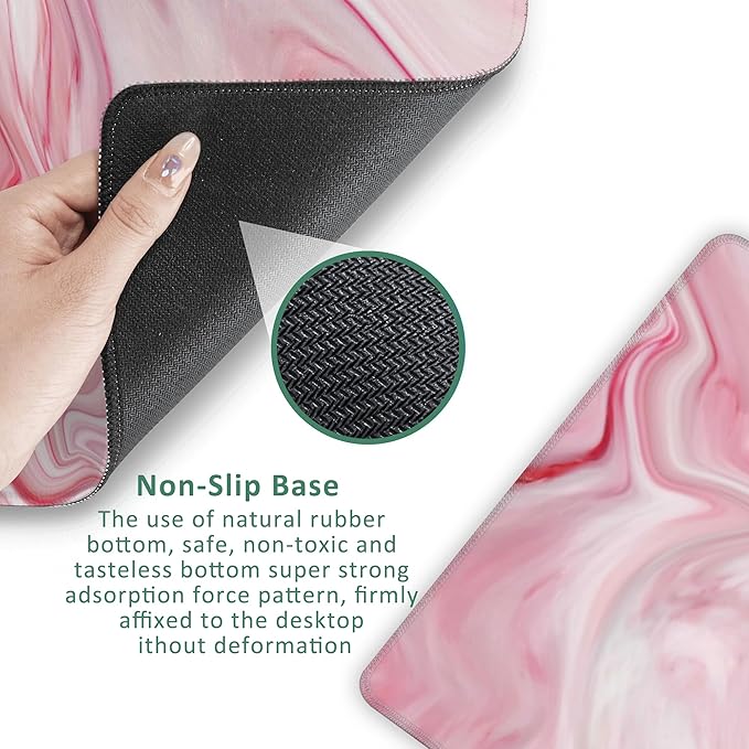 Large Mouse Pad Pink Marble Texture Extended Gaming Mouse Pad Non-Slip Desk Mat with Stitched Edge Laptop Computer Keyboard Mousepad for Office Home 35.4" x 15.7"
