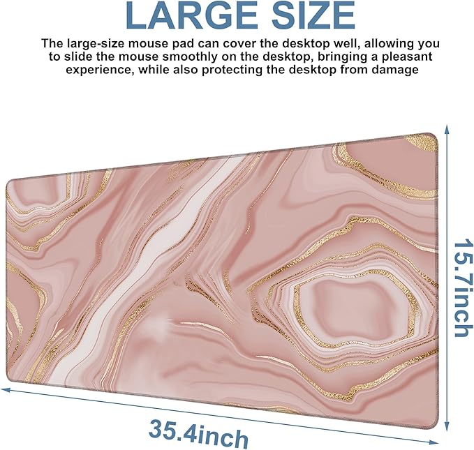 Liquid Marble Gaming Mouse Pad 3mm Thick Stitched Edge Waterproof Non-Slip Large Computer Keyboard Mouse Mat,Suitable for Office Entertainment Decorative Desk Pad 35.4 x 15.7 Inches