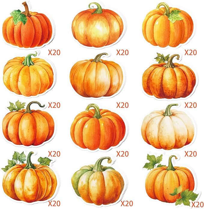 240 Pcs Pumpkin Sticky Notes 12 Designs Pumpkin Notebook Colored Sticky Notes Pads Pumpkins Sticky Note Self Stick Notes Memo Pads for School Office
