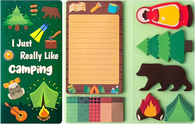 Xqumoi I Just Really Like Camping Sticky Notes Set, 550 Sheets, Camp Adventure Self-Stick Note Pads Tree Bear Tent Writing Memo Pads Page Marker Student Classroom Back to School Gift Office Supplies