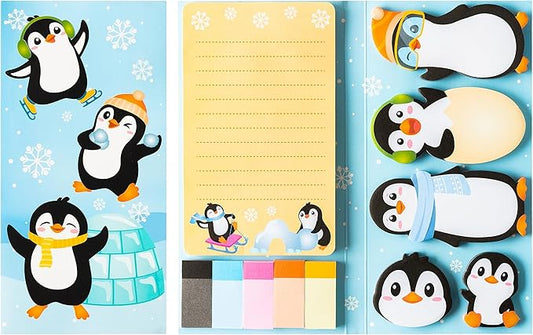 B1ykin Sticky Notes Set - Cartoon Theme Cute Self-Stick Notes Pad Teacher Appreciation Gifts， Self-Adhesive Writing Memo Pages Sticky to Do Notepad for Kids Employee School Office (Penguin)