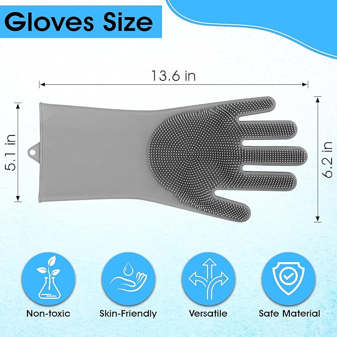 ZENELANEP Pet Grooming Gloves - High-Density Silicone Gloves with Enhanced Five Finger Design for Massaging and Bathing Dogs and Cats (Grey)