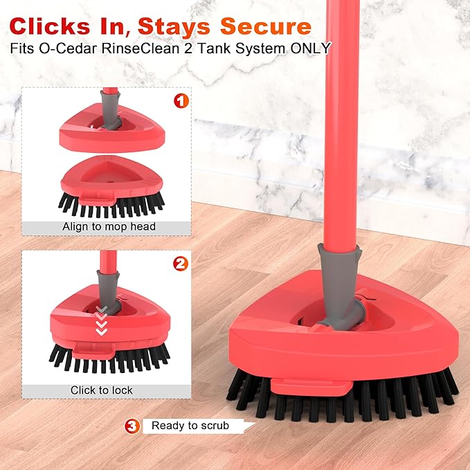 Upgraded Scrub Brush Head, Compatible with O Cedar Mop 2 Tank System ONLY, All Bristles & Angled Scrubber Mop Head for Better Corners Cleaning Brush Along Walls Deck Bathroom Kitchen - 1 Pack