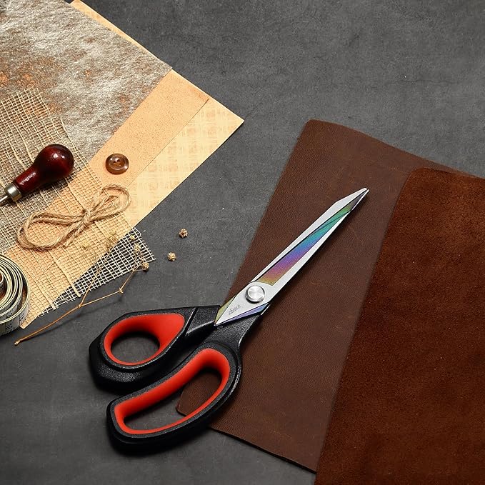 LIVINGO Left Handed Fabric Scissors - 9.5 inch Sharp Titanium Coated Stainless Steel Sewing Shears for Crafting Office Dressmaking Cutting Clothes, Leather, Paper