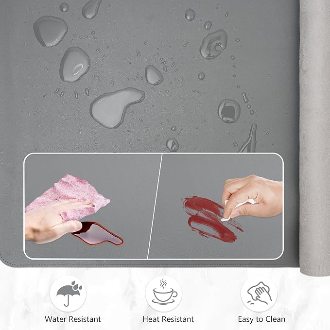 Dual-Sided Desk Pad, Large Mouse Pad, Natural Cork & PU Leather Non-Slip Waterproof Desk Mat for Office and Home (Gray, 31.5" x 15.7")