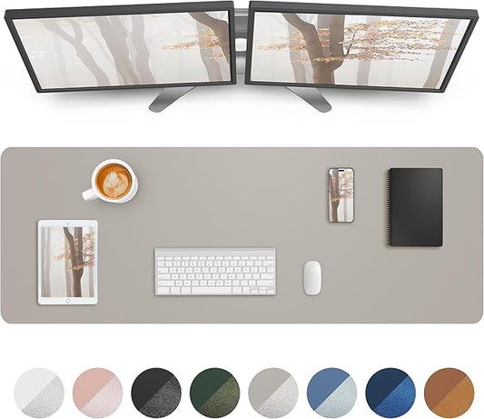 AFIING Leather Desk Pad Protector,Mouse Pad,Office Desk Mat, Non-Slip PU Leather Desk Blotter,Large Desk mat,Waterproof Keyboard mat for Office/Home/Decor (Light Grye,48"" x 17"")