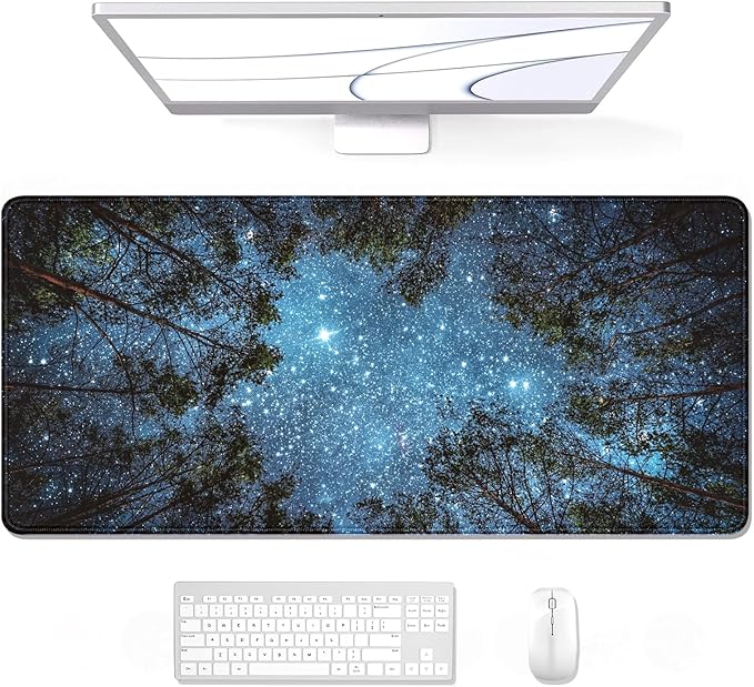 Auhoahsil Large Mouse Pad, XXL Gaming Mousepad, Desk Mat for Desktop, Thick Rubber, Big & Long Size, Stitched Edges, Full Desk Pad for Laptop & Computer, Extended 31.5 x 11.8 in, Silent Night Sky