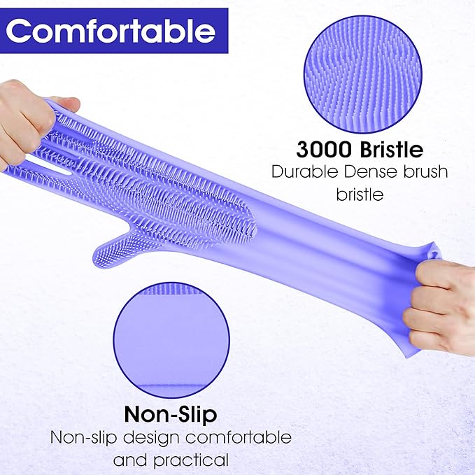 ZENELANEP Pet Grooming Gloves with High-Density Teeth, Silicone Five Finger Design for Washing, Massaging Dogs and Cats (Purple)