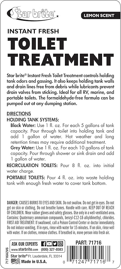 STAR BRITE Instant Fresh Toilet Treatment Concentrate - Eliminates & Prevents Holding Tank Odors - Biodegradable Lemon Scent - 16 OZ (071716)