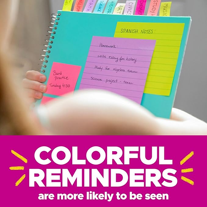 Post-it Notes, 4 in x 6 in, 5 Lined Sticky Note Pads, 100 Sheets per Pad, Beachside Café Collection, School Supplies and Office Products