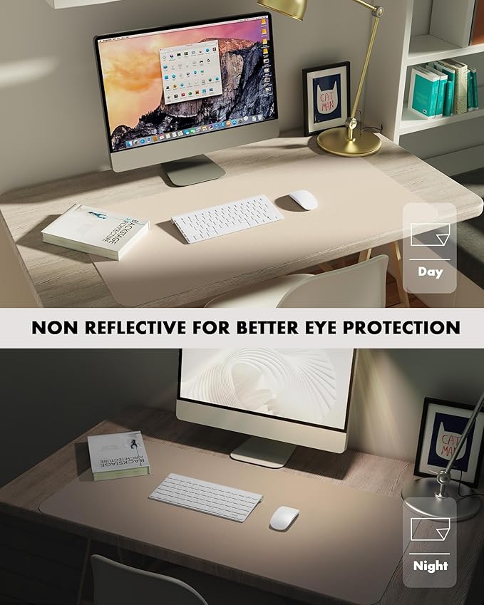 YSAGi Double-Sided Desk Pad, Leather Desk Mat, Eco Cork Desk Pad Protector, Large Mouse Pad for Desk, Waterproof Desk Blotter Pad, Desk Writing Pad for Office Work/Home (Beige/Cork,47.2" x 17")