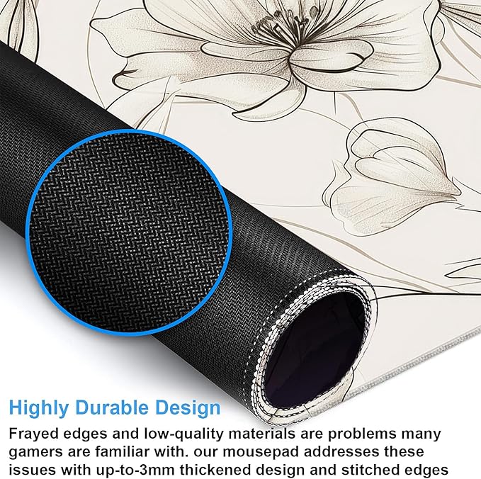 Desk Pad, Boho Minimalist Flowers XXL Gaming Mouse Pad with Stitched Edges,Non-Slip Waterproof Rubber Base Large Desk Mat for Keyboard and Mouse 35.4"x15.7"
