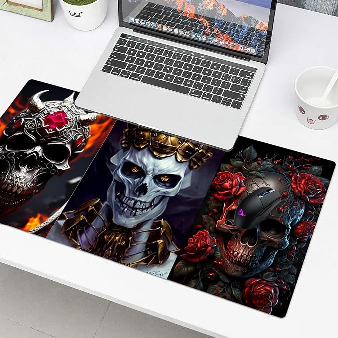 Skull Mouse Pad, Gaming Mouse Pad Large, Keyboard Mouse Mat Desk Pad, Non-Slip Rubber Base with Stitched Edges Mousepad, 31.5X15.7inch
