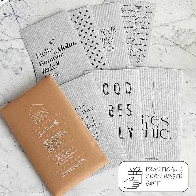 Long Gray 7‑Pack Swedish Dishcloths – Reusable,Cellulose Sponge Dish Cloths for Washing Dishes, Paper Towel Replacement, Plastic-Free Packaging, Super Absorbent