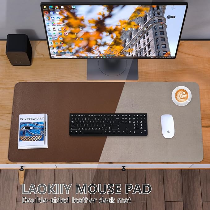 Desk Mat, Dual-Sided Desk Pad, Large Mouse Pad for Desk, Natural Cork & PU Leather Non-Slip Waterproof Desk Mats for Office and Home (Brown, 31.5" x 15.7")