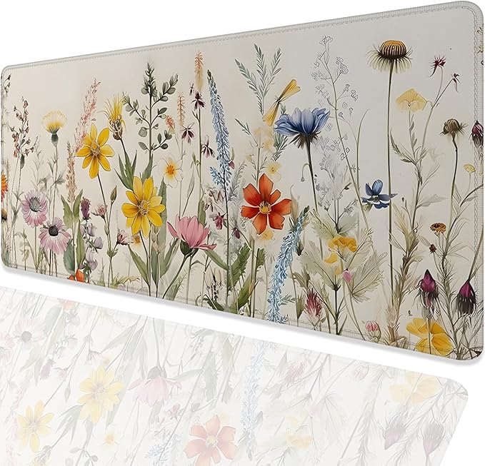 Watercolor Plant Sunflowers Desk Pad Mouse Pad,Floral Prints Extended Large Gaming Mouse Mat with Stitched Edges,Non-Slip Waterproof Rubber Base Mousepad for Office Work Home(27.5X11.8 in)