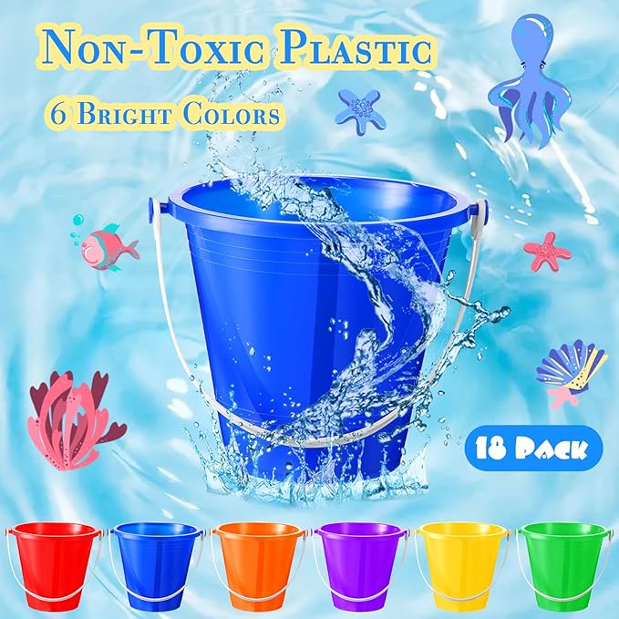 Sratte 18 Sets 4.7" Sand Buckets and Shovels Bulk Summer Beach Bucket Pack Plastic Beach Pails Sand Toys for Summer Pool Party Favors