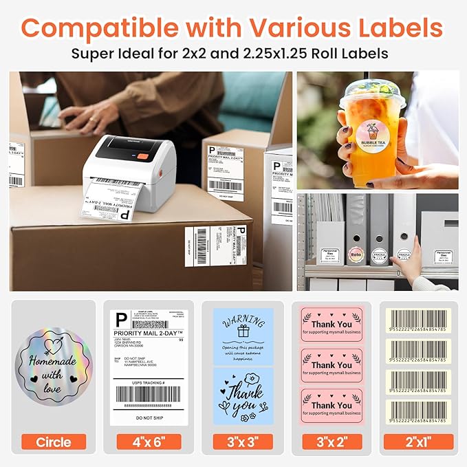 Bluetooth Thermal Shipping Label Printer - D450BT Thermal Label Printer 4x6 for Small Business & Shipping Packages, Compatible with iPhone, Android, iPad, Windows, macOS, USPS, Amazon, Tiktok