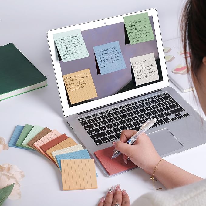 24 Pack Lined Sticky Notes 3x3 in Ruled Stickies Super Sticking Power Memo Pads, Vintage Colors Sticky Notes with Lines Self-Stick Note Pads