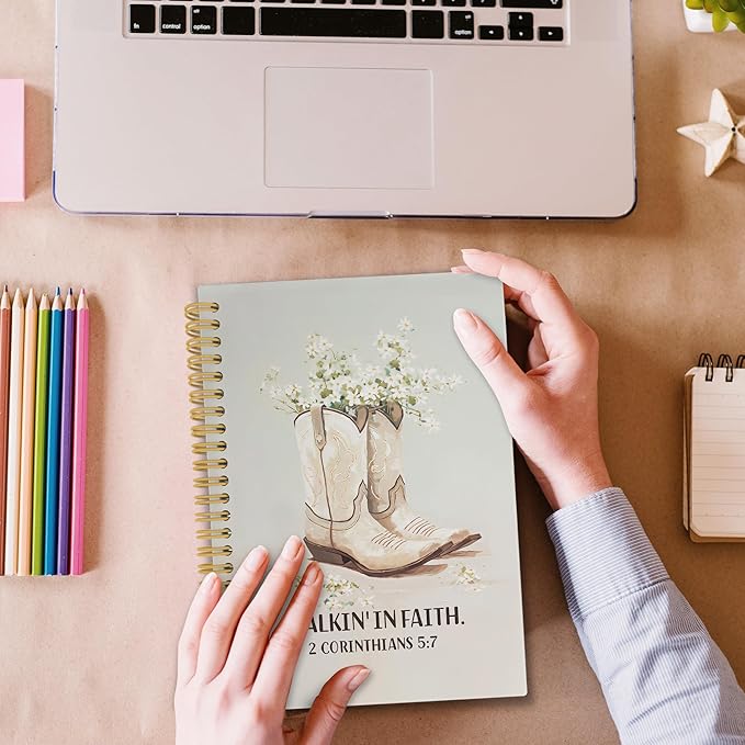 Western Christian Spiral Notebook, Western Cowgirl Bible Journaling Notebooks for Note Taking, Floral Scripture Hardcover Journals for Women 160 Pages 5.5x8.3 Inch, Cowgirl Gifts for Women