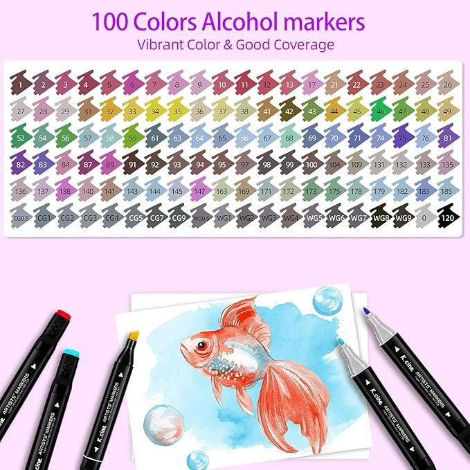 100 Colors Alcohol Markers for Adult Coloring Books, Dual Tip Art Markers with Brush Tip & Chisel Tips for Coloring, Illustrations, Drawing
