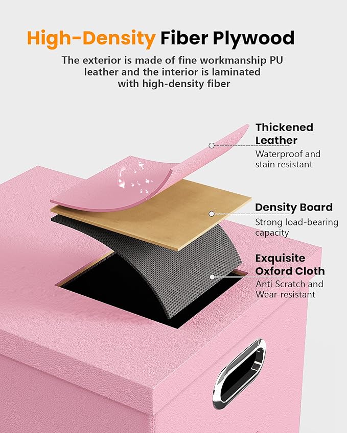 2 Pack File Storage Organizer Box,Filing Box,Portable File Box with Lid,Fit for Letter/Legal File Folder Storage, Pink(Leather)-Box only