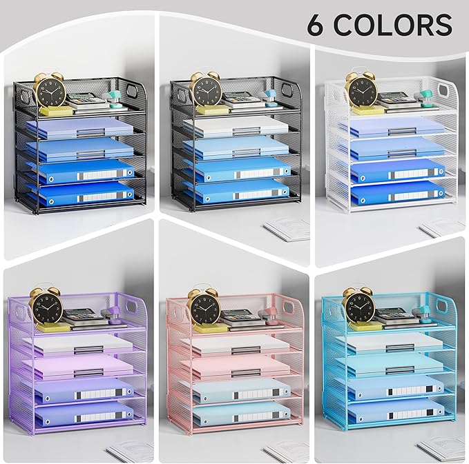 Paper Organizer for Desk Accessories & workspace 5 Tier Organizers Organizer with Handle Letter Tray Mesh Paper Sorter Desk Organizer for Office Home Supplies-Black