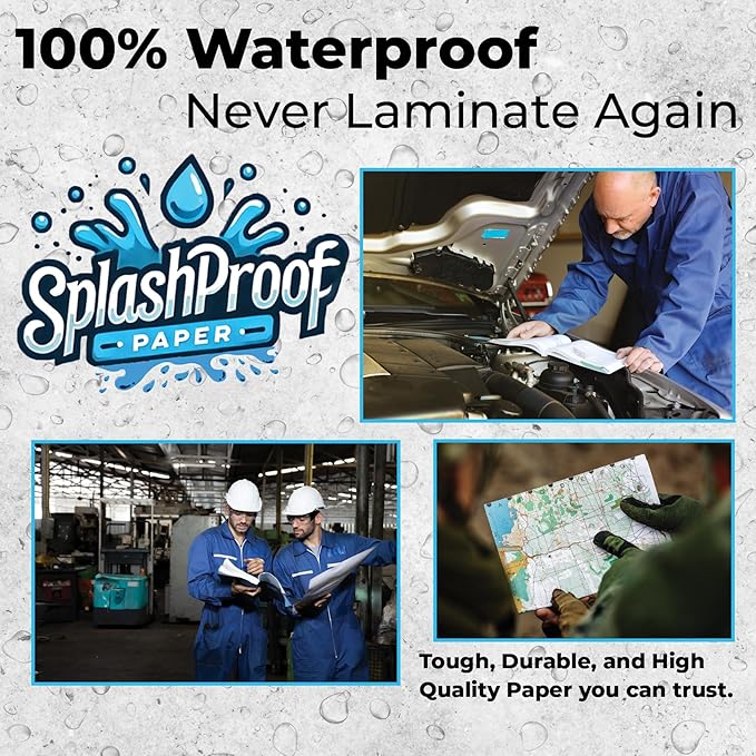 Printer Paper - 8.5" x 11", 10 Mil Thick Waterproof Paper, Laser Printer & Copy Machine Compatible (250 Sheets)