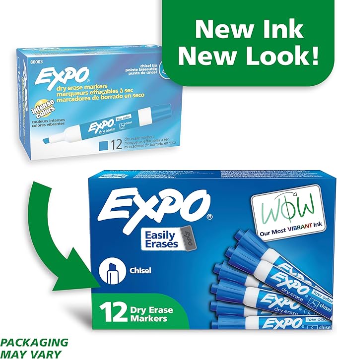 EXPO Low Odor Dry Erase Markers Chisel Tip Blue 12 Count