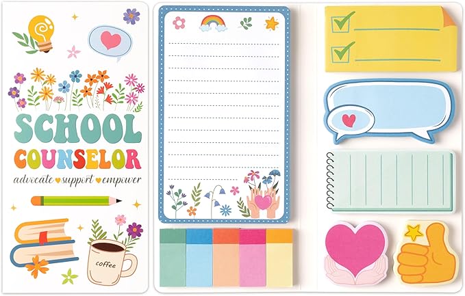 B1ykin Sticky Notes Set, School Counselor Theme Wildflowers Self-Stick Notes Pad Teacher Appreciation Gifts, Self-Adhesive Writing Memo Pages Sticky to Do Notepad for Class Office (School Counselor)
