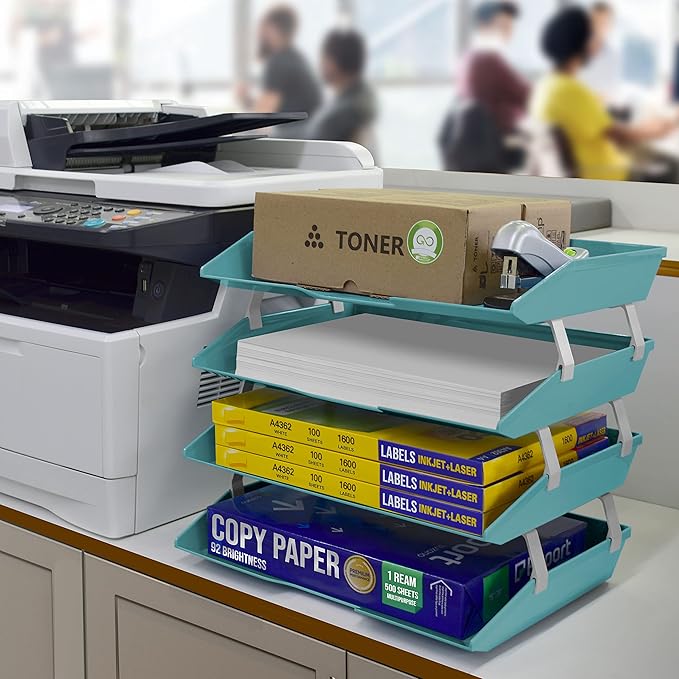 Acrimet Facility 4 Tier Letter Tray, Side Load, Letter Size/A4, Desktop File Organizer, Plastic (Solid Green)