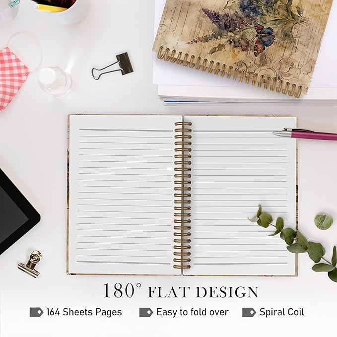 Butterfly Journal, Butterfly Notebook, Vintage Butterfly Spiral Notebook, Butterfly Notebooks for School, Butterfly Gifts for Women, Butterfly Floral Spring Office Supplies Gifts, 5.5x8.3 Inch